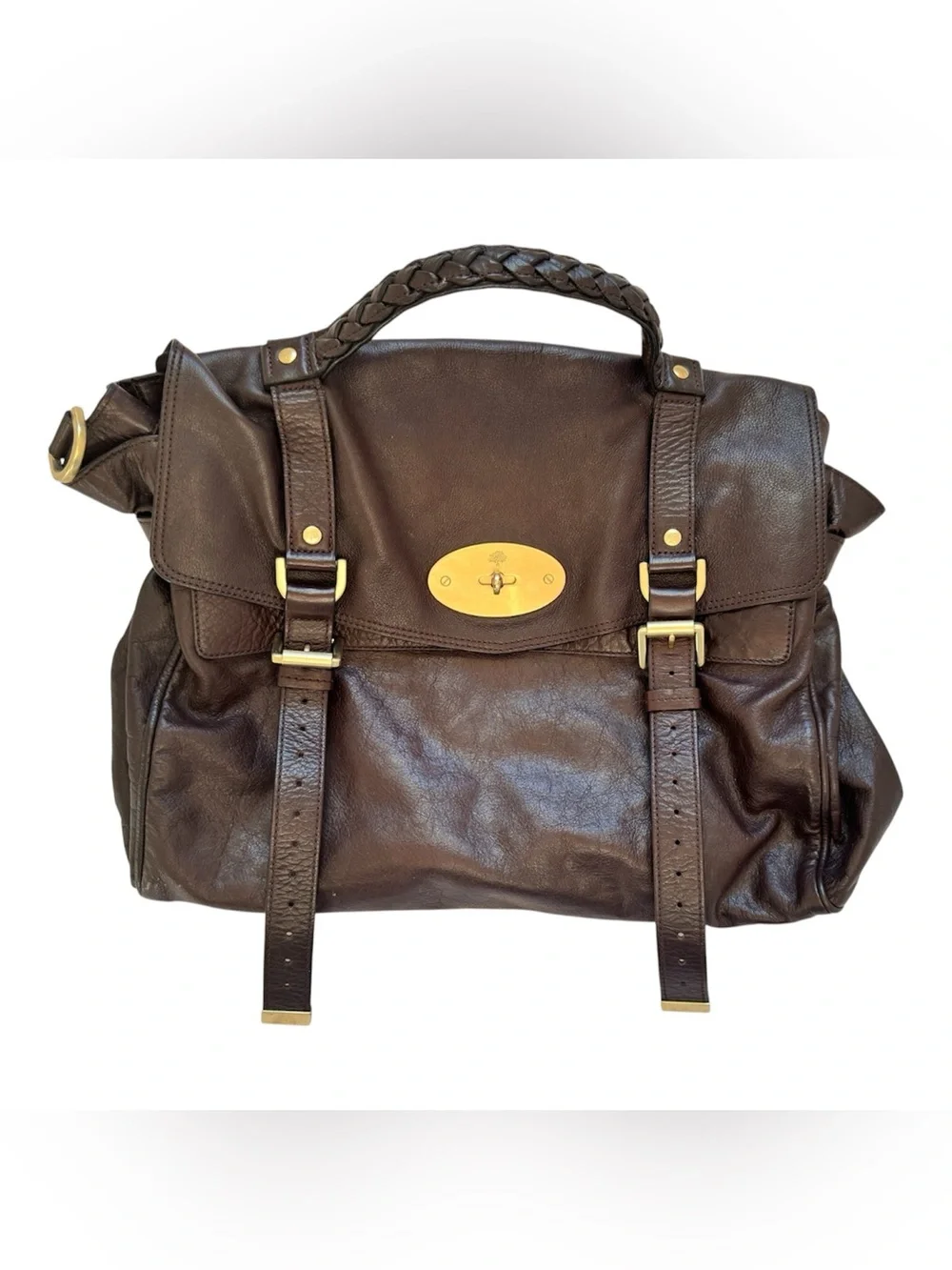 Mulberry Oversized Alexa Chocolate Brown Leather Satchel Bag - Picture 3 of 11